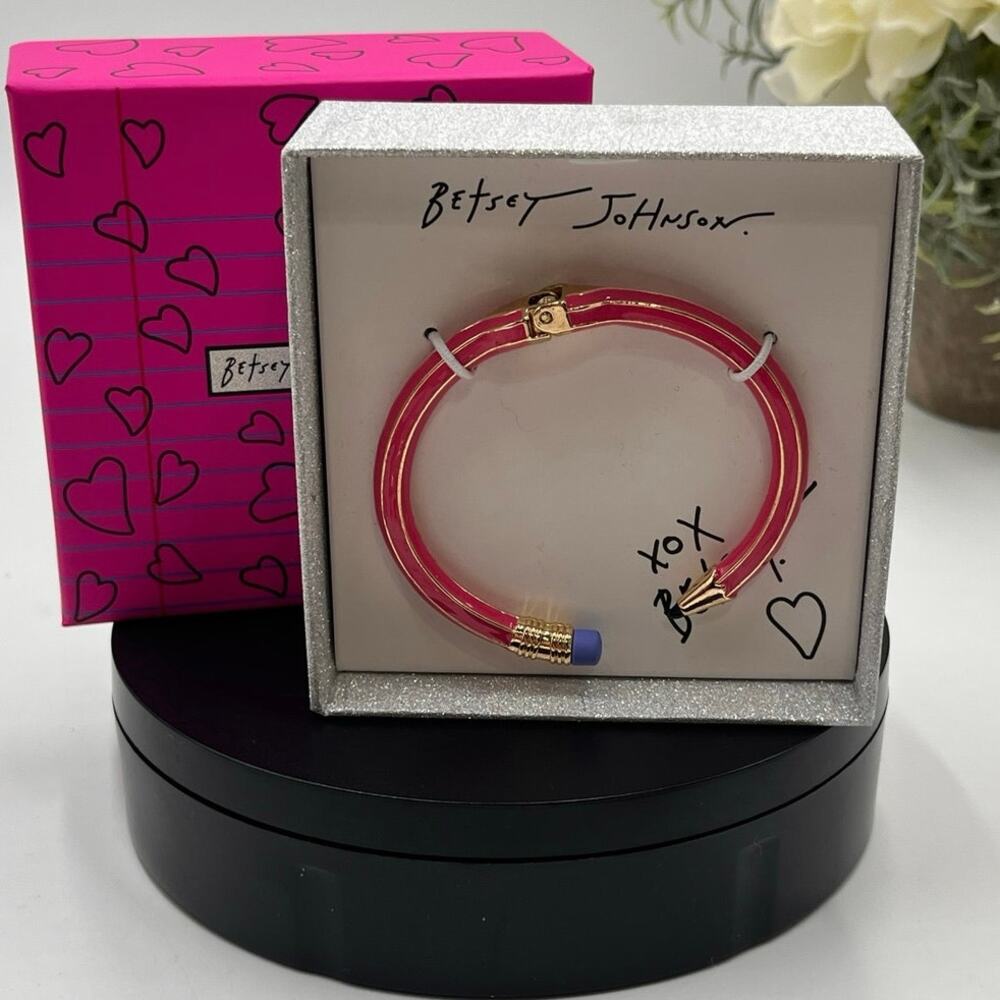 Betsey Johnson Pink Pencil Bracelet Bangle Back to School Teacher Gift NEW